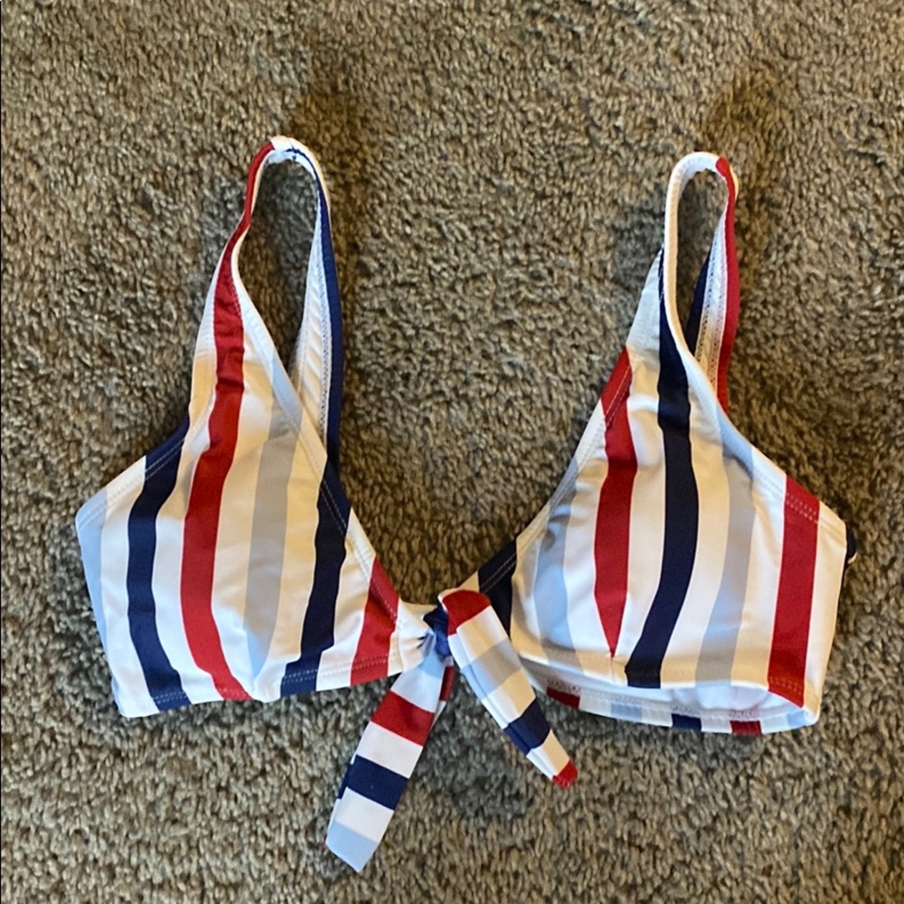 Red white & blue tie front bikini top